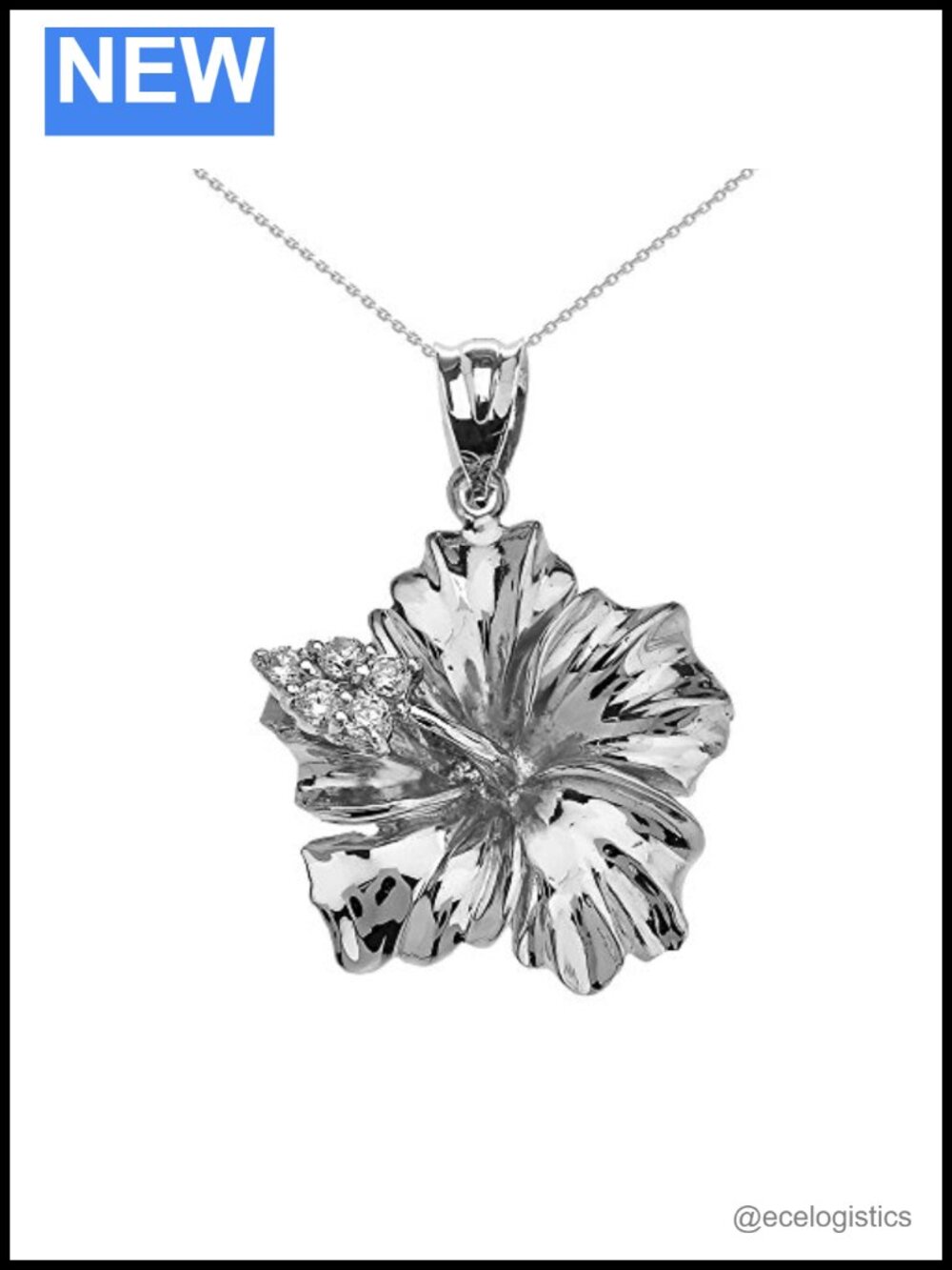 Sterling Silver Caribbean Hibiscus Cubic Zirconia Pendant Necklace